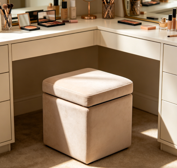 Small Square Storage Ottoman for Makeup Vanity Seating