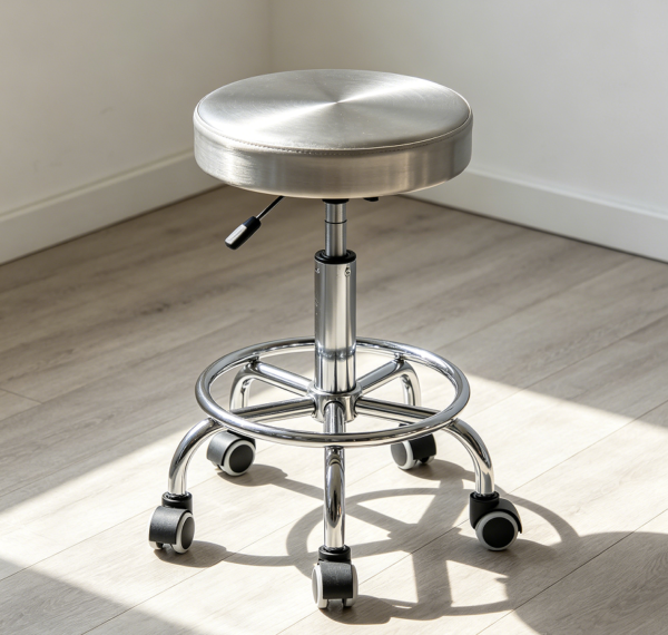 Adjustable Height Metal Base Makeup Stool with Casters
