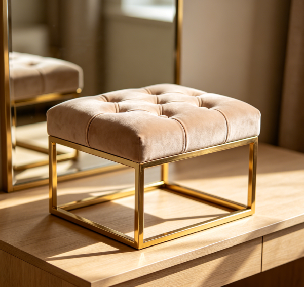 Faux Leather Tufted Button Makeup Stool with Gold Frame