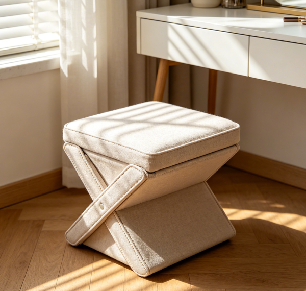 Foldable Fabric Covered Makeup Stool for Small Space Storage